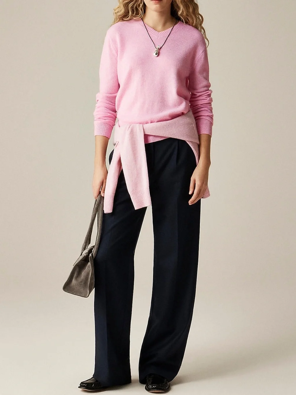 NWT J.Crew Cashmere Pink High V-Neck Sweater Heather Bouquet Sz L